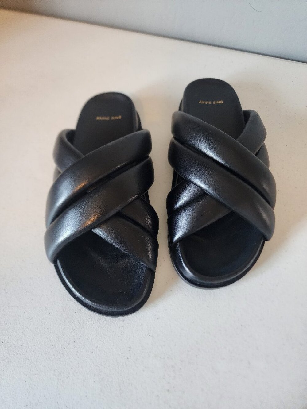 Anine Bing Black Emi Leather Slide Sandals - Picture 2 of 16